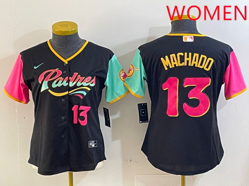 Women San Diego Padres 13 Machado Black City Edition 2025 Nike MLB Jersey style 3